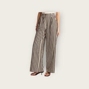 Commense Black and Cream Gingham Wide-Leg Pants